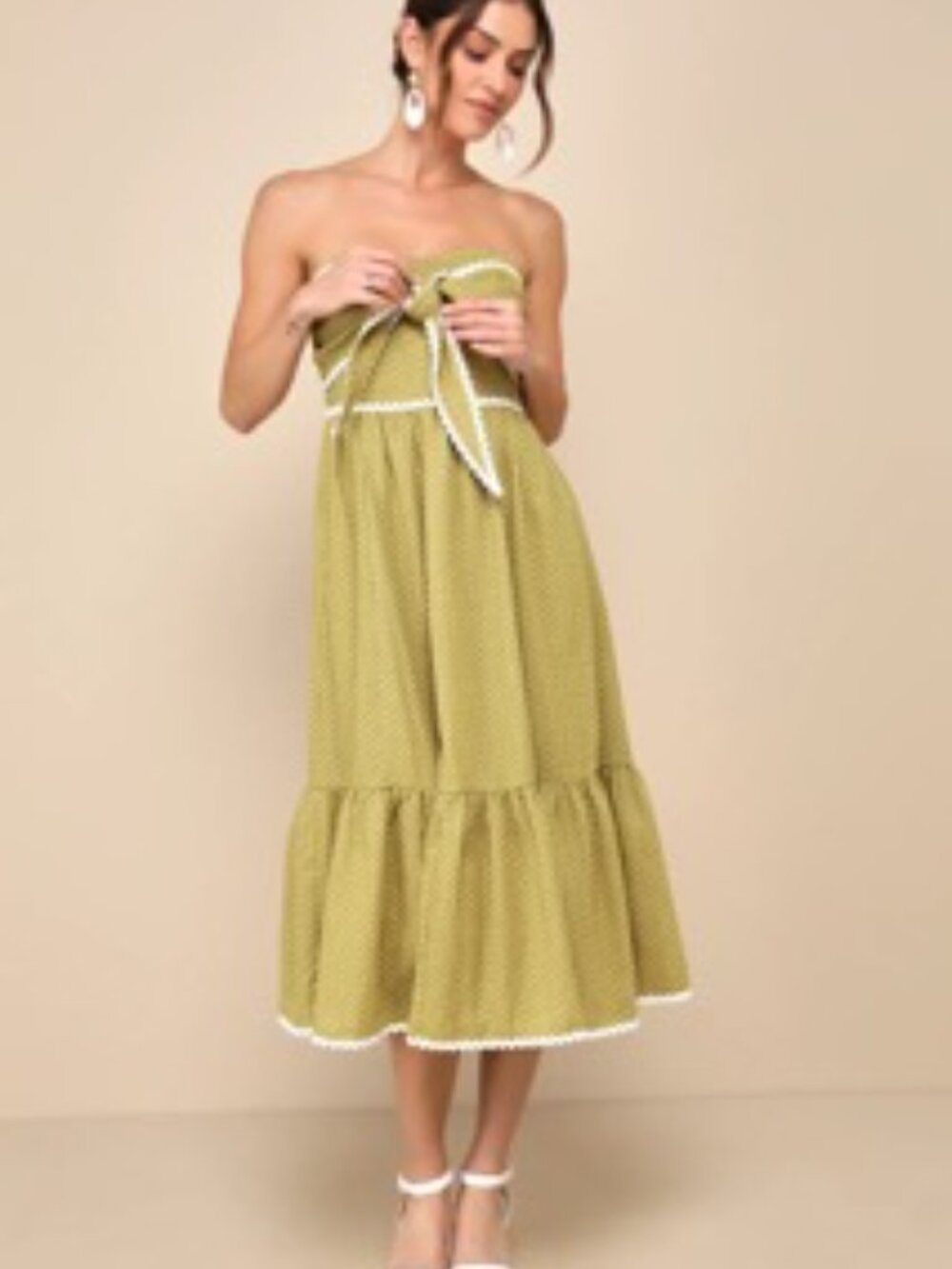 NWT Lulus Delightful Design Light Green Polka Dot Midi Dress With Pockets - M